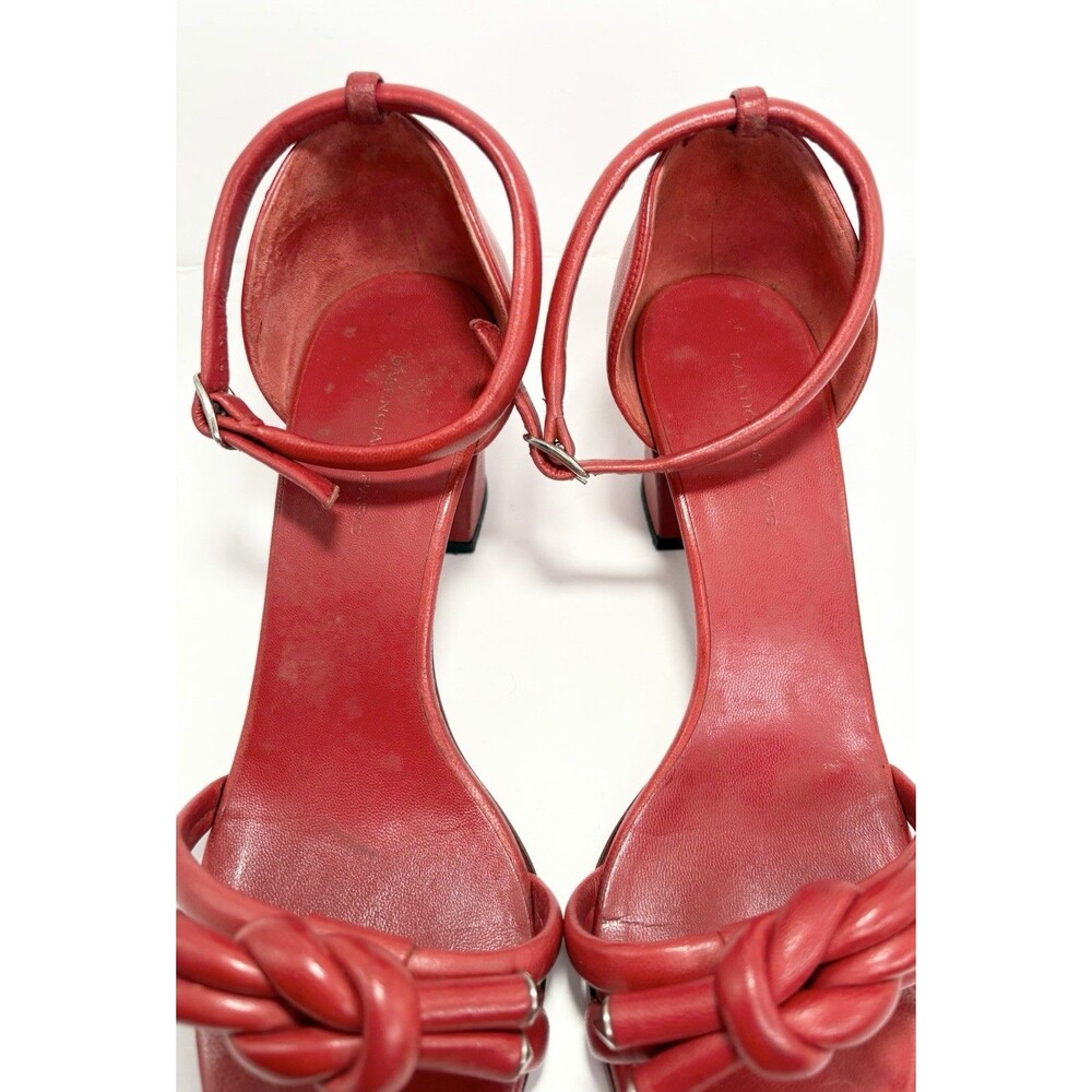 Balenciaga Red Block Heels w/ Knot Detail Silver Accents Sandal Sz EU 36.5 6.5 - Picture 7 of 13